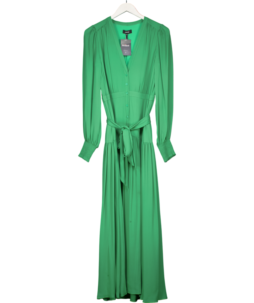 ME + EM Green Silk Statement V-neck Maxi Dress UK 10
