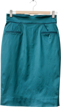 ZAC POSEN Petrol Blue Duchess Satin Structured High Waist Pencil Skirt UK 10