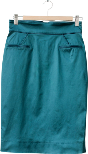 ZAC POSEN Petrol Blue Duchess Satin Structured High Waist Pencil Skirt UK 10