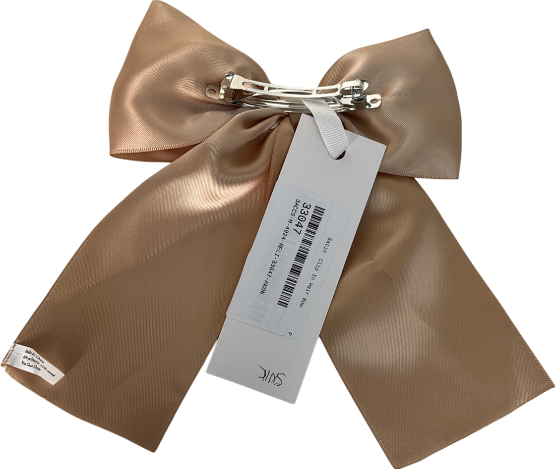 jlr Beige Satin Hair Bow Clip One Size