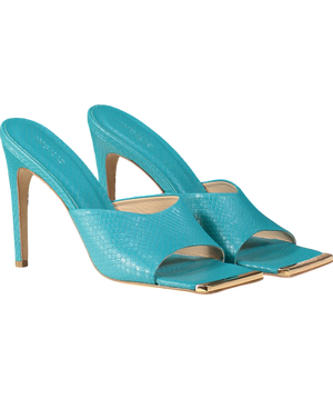 ingiliz Blue Kalina Lizard Embossed Leather Mules UK 6 EU 39