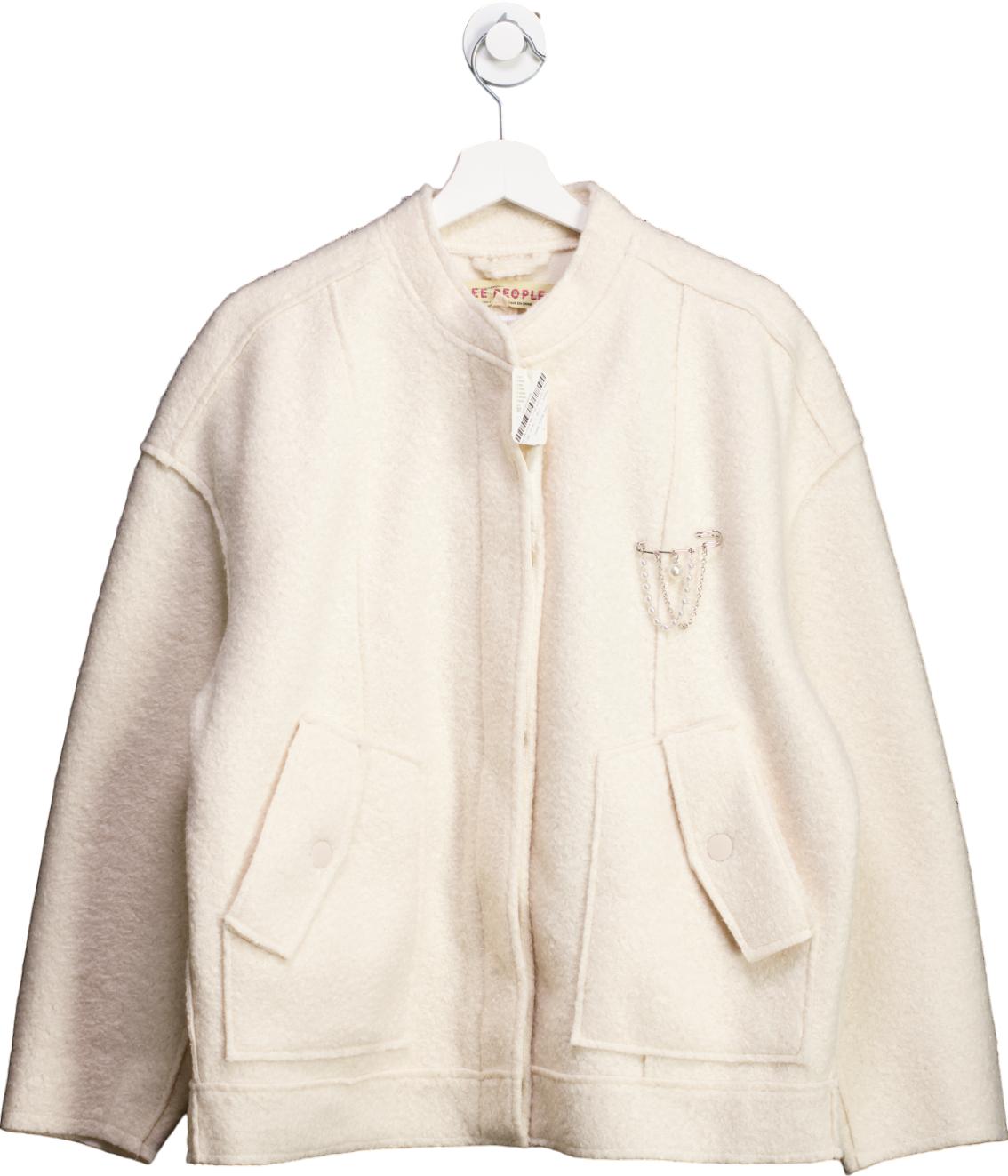 Free People Cream Ivory Boucle Pearl Detali Jacket UK S