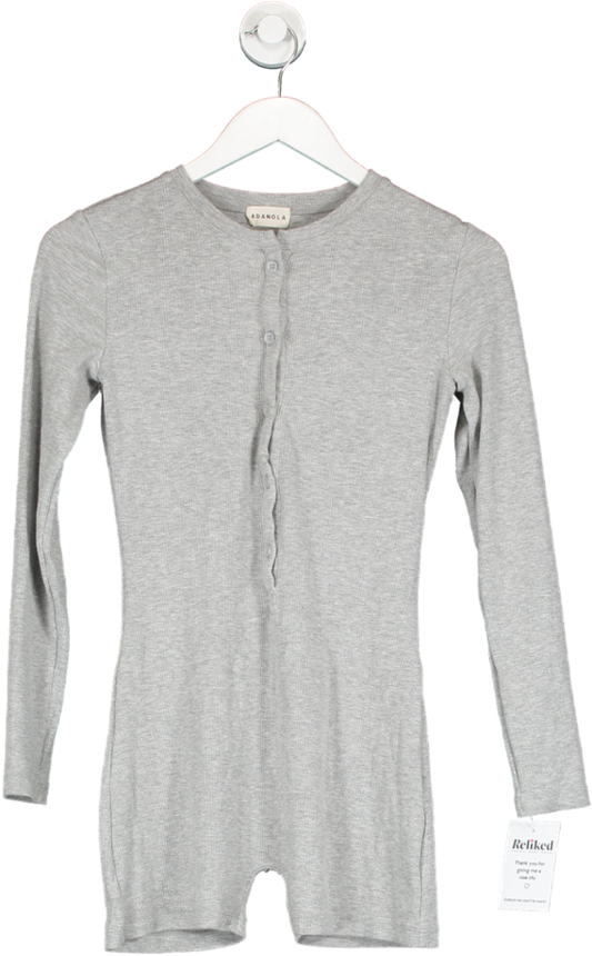 Adanola Grey Long Sleeve Half Button Unitard UK S