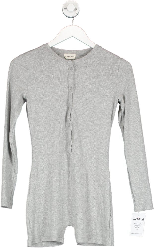 Adanola Grey Long Sleeve Half Button Unitard UK S