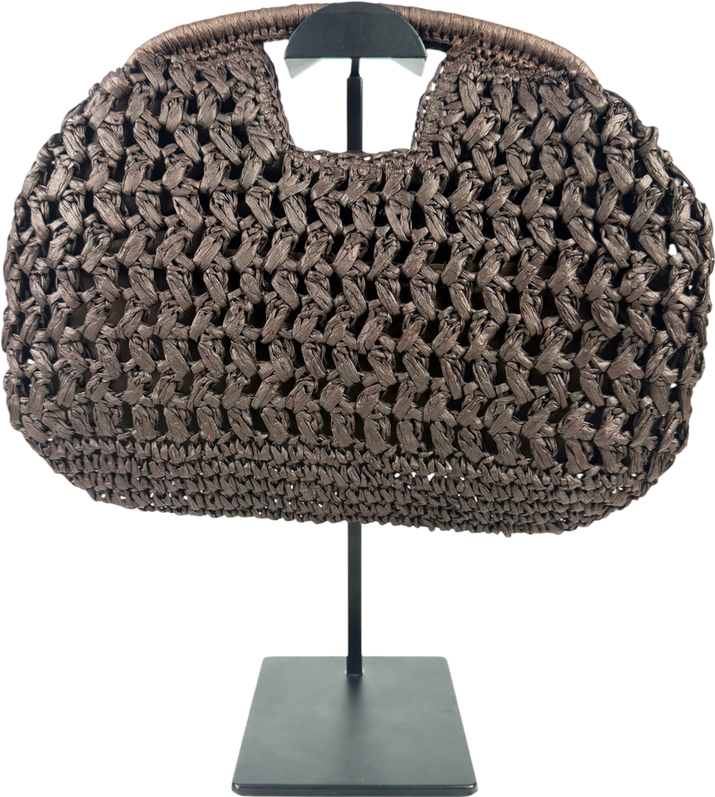 ASOS Brown Crochet Straw Frame Clutch Bag In Chocolate One Size