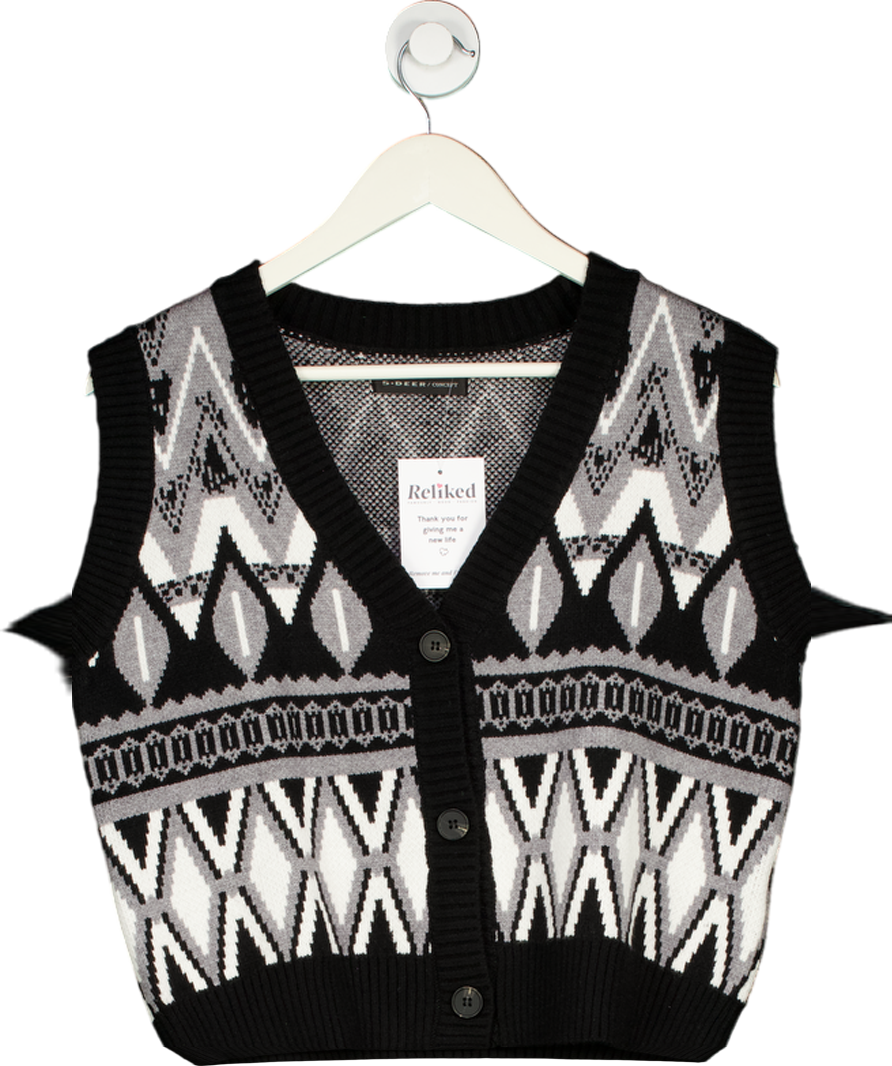 S-DEER White Vintage Argyle V-neck Sweater Vest UK S