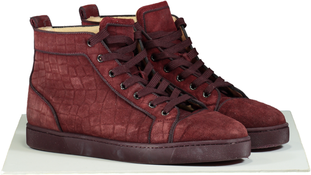 Christian Louboutin Burgundy Suede Louis High-Top Trainers UK 9
