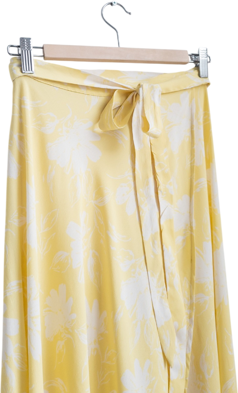 REFORMATION Butter Yellow Floral Wrap Maxi Skirt UK M/L