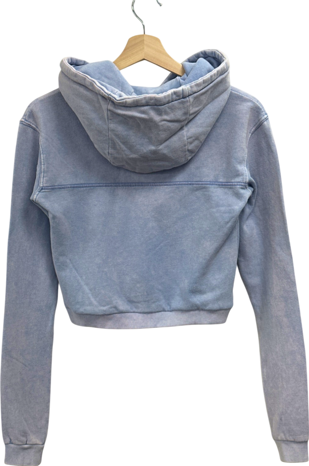 Kaiia Washed Blue Applique Logo Zip Through Crop Hoodie UK 8