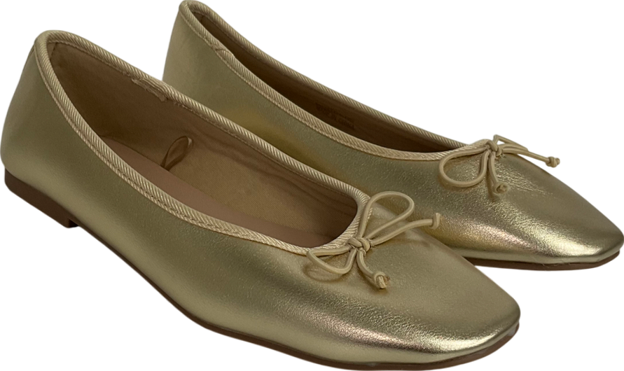 New Look Gold Metallic Leather-look Ballerina Pumps UK 5 EU 38 👠