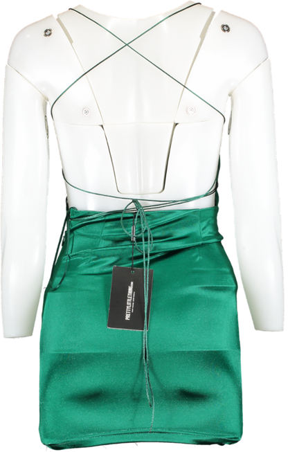 PrettyLittleThing Emerald Green High Neck Strappy Back Bodycon Dress UK 4