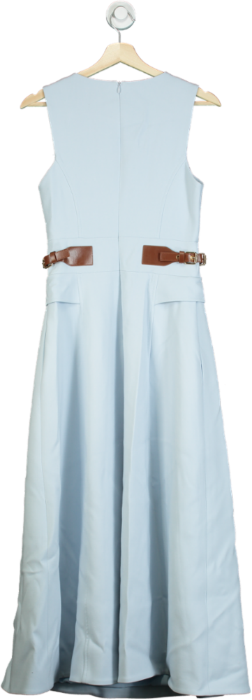 Karen Millen Light Blue Compact Stretch Tab Waist Detail Full Skirt Midi Dress UK 6