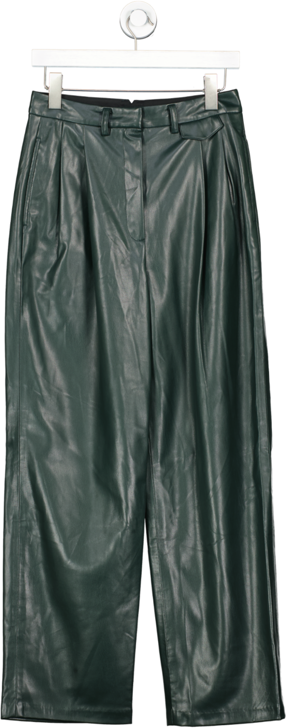 The Frankie Shop Green Faux Leather High Waist Straight Trousers UK S