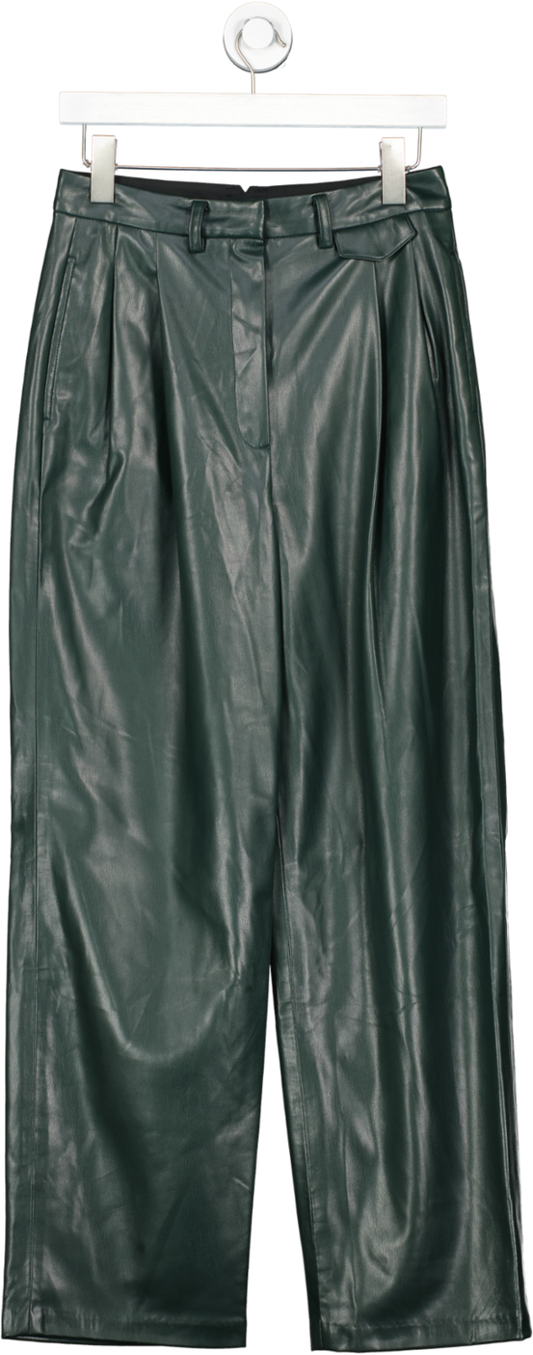 The Frankie Shop Green Faux Leather High Waist Straight Trousers UK S