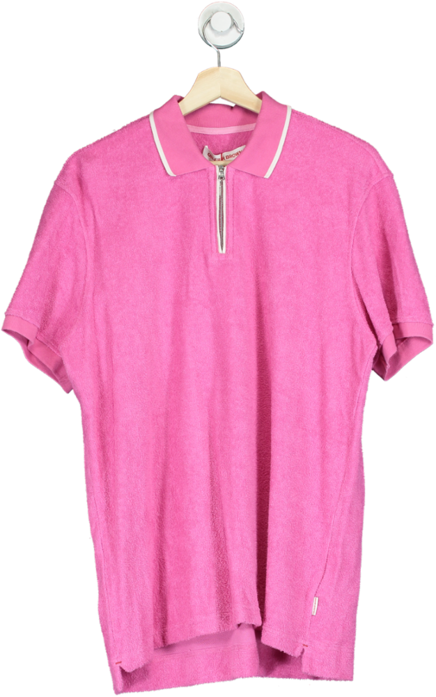 Orlebar Brown Pink Towelling Polo Shirt UK L