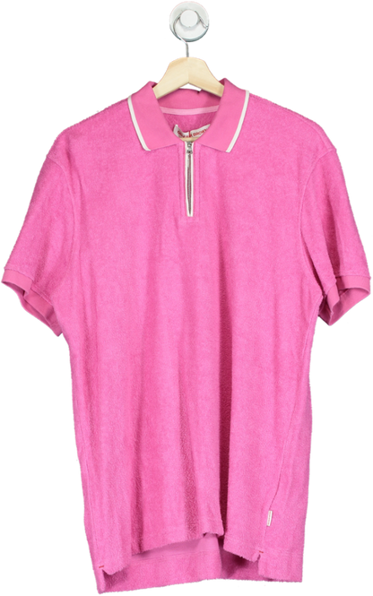 Orlebar Brown Pink Towelling Polo Shirt UK L