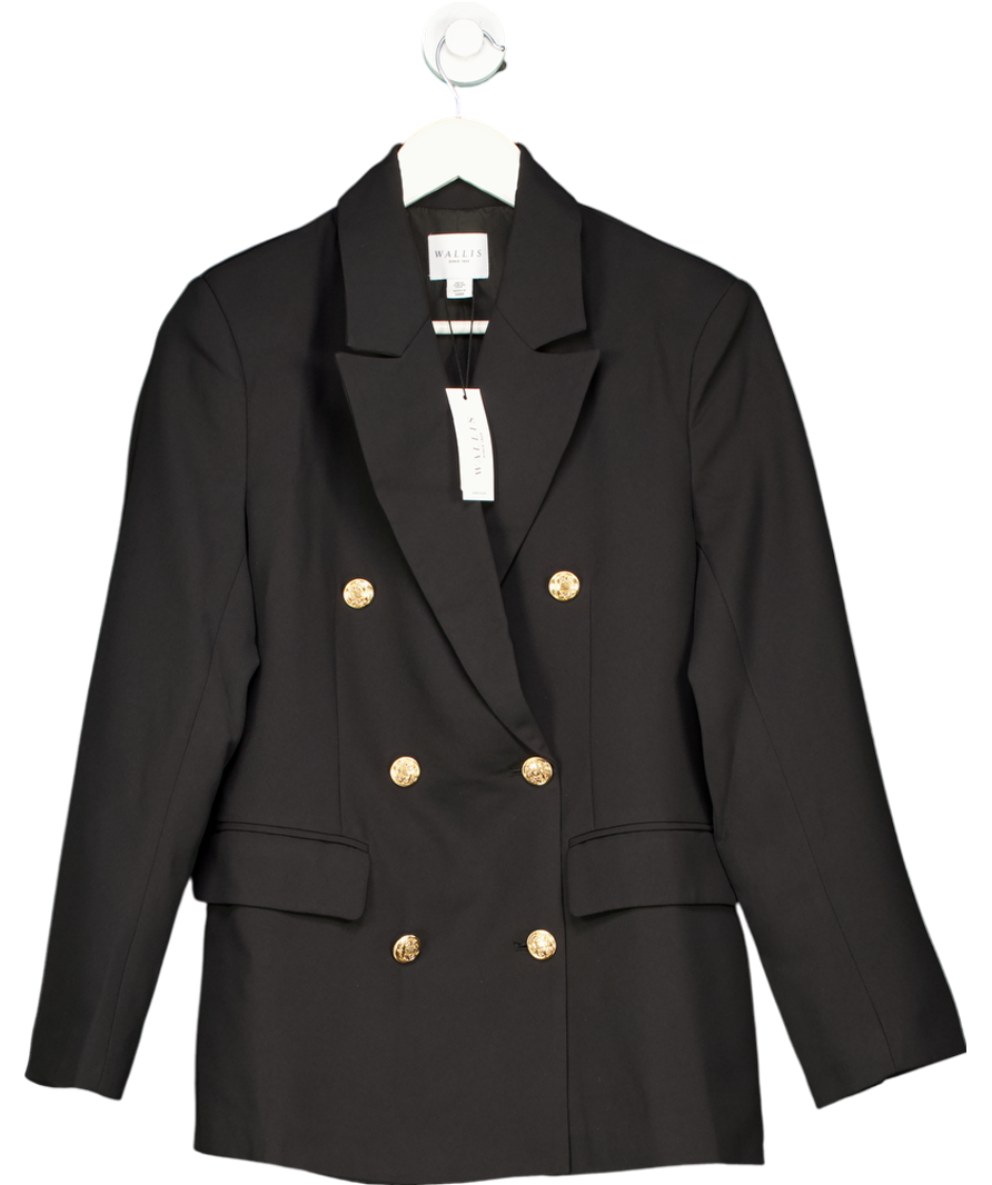 Wallis Black Petite Double Breasted Military Blazer UK 10