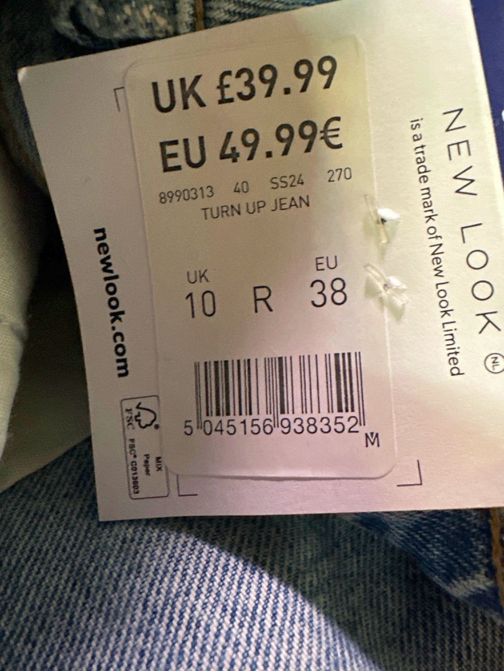 New Look Blue Adalae Wide Leg Turn Up Jeans UK 10