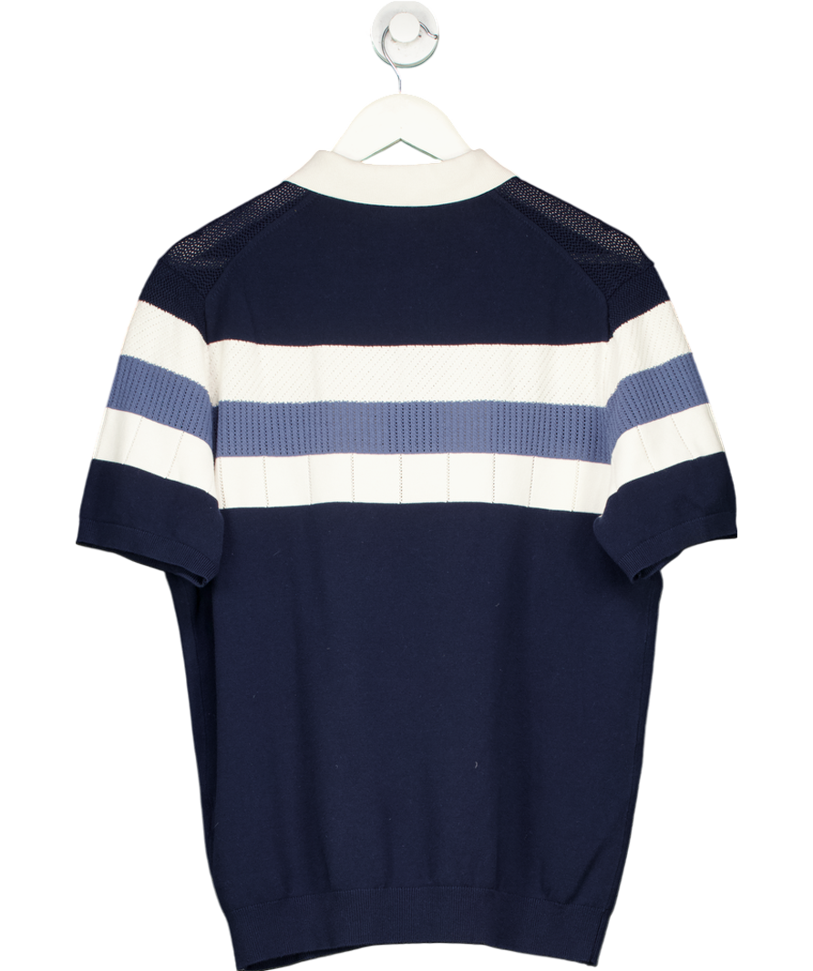 REISS Blue Textured Knit Polo Shirt UK L