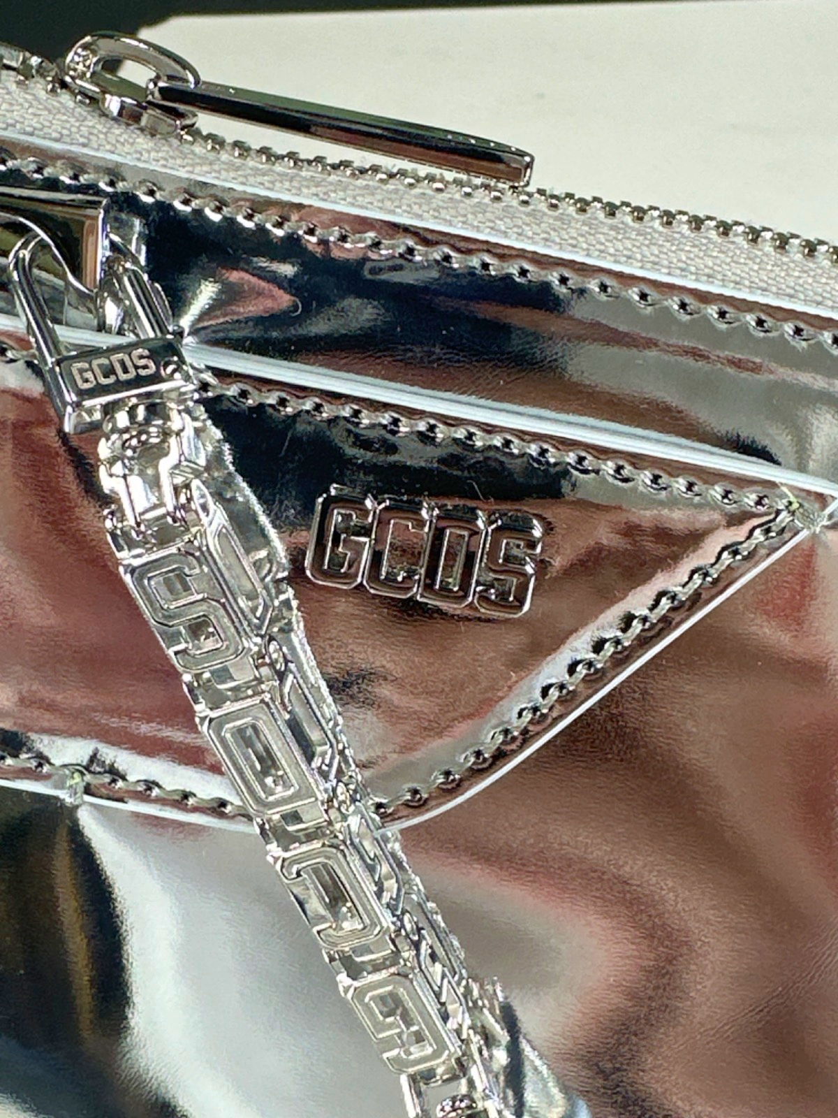 GCDS Silver Metallic Chain Handbag