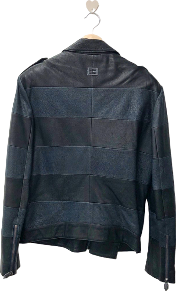 Les Éclaires Black Leather Biker Jacket UK L