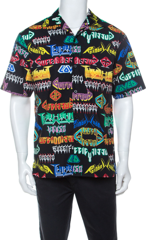 GUCCI Black / Multi Grafitti Logo Print Bowling Shirt Sz52 UK XL