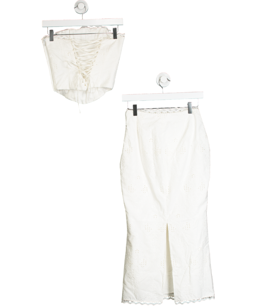 House of CB White 2-piece Broderie-texture Cotton Corset Top Uk Xs And Pencil Skirt Set UK S