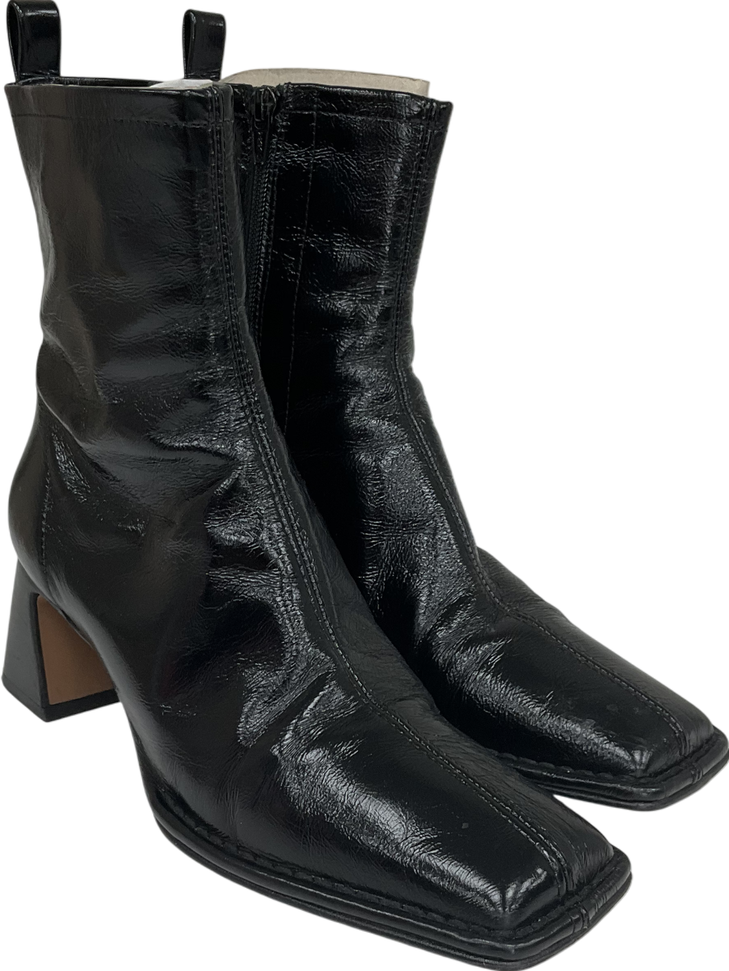 River Island Black Leather Stitched Block Heeled Boots UK 5 EU 38 👠