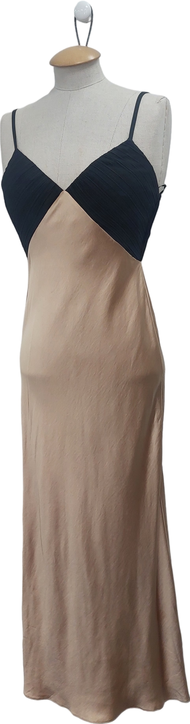 River Island Nude Satin And Plisse Maxi Dress UK 8