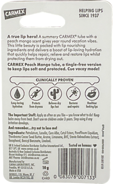 Carmex Peach And Mango Lip Balm 10g