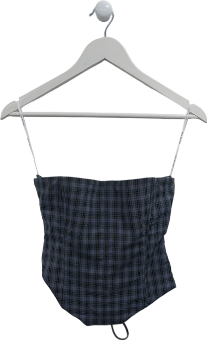 White Fox Blue Checked Bustier Top UK S