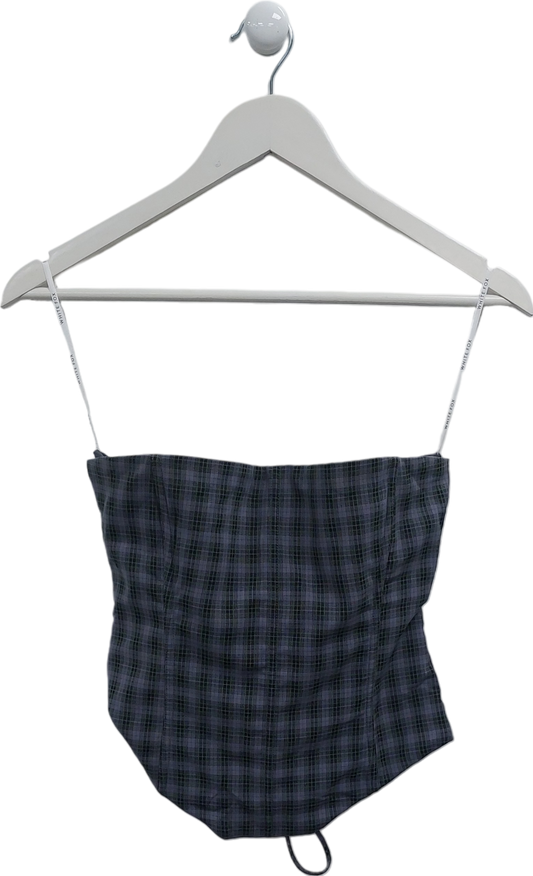 White Fox Blue Checked Bustier Top UK S