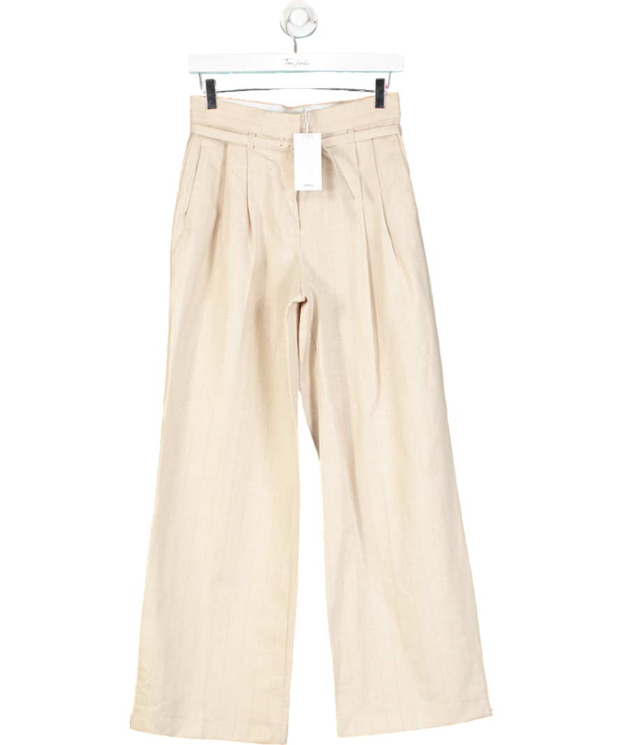 MANGO Beige Linen Blend Pinstripe Tailored Trousers UK 6