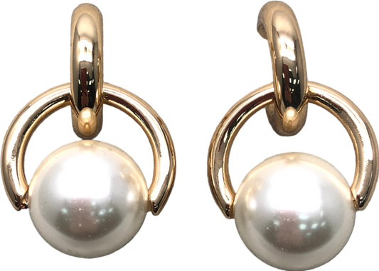 Metallic Double Drop Pearl Earrings One Size