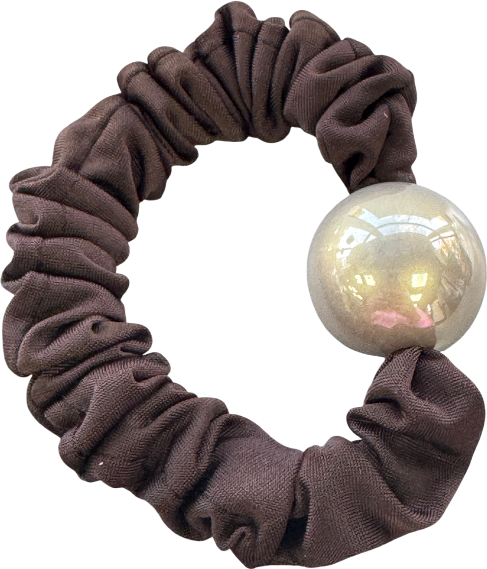 Silki. Chocolate Brown Oversized Pearl Hair Scrunchie