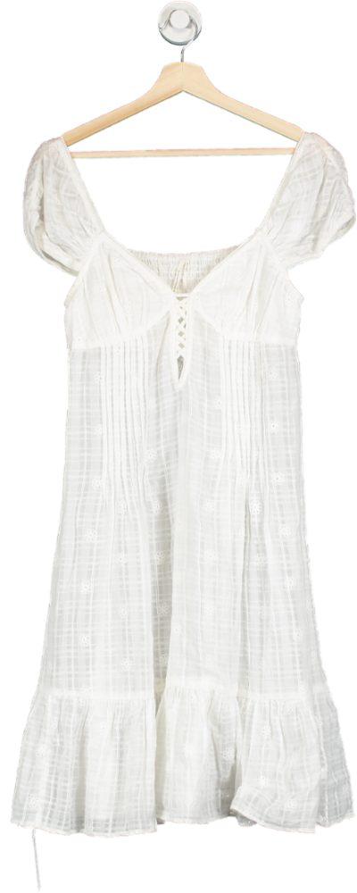 Anthropologie White Lace-Up Cotton Midi Dress UK S