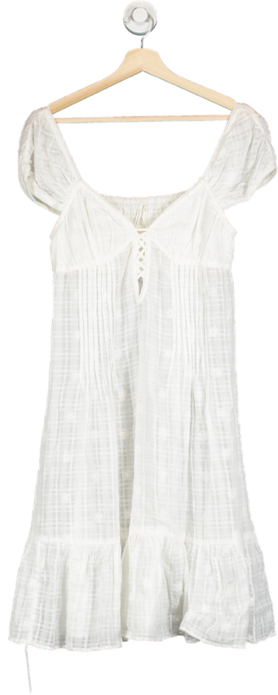 Anthropologie White Lace-Up Cotton Midi Dress Size 10