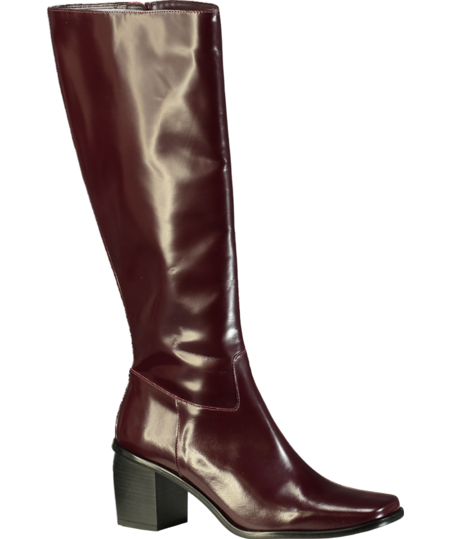 MANGO Brown Leather Knee High Heeled Boots UK 5 EU 38 👠