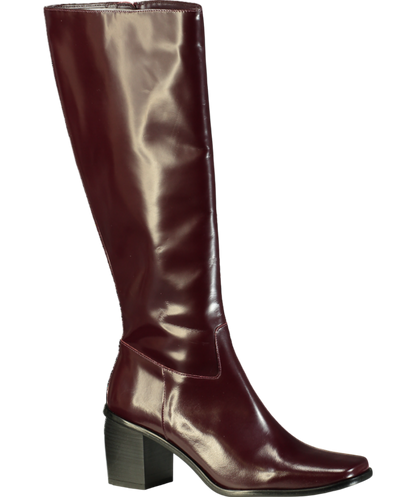 MANGO Brown Leather Knee High Heeled Boots UK 5 EU 38 👠