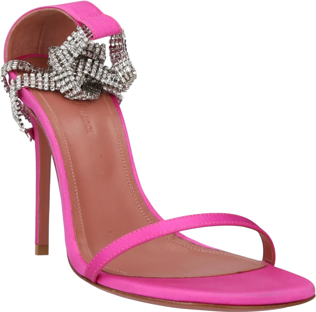 AMINA MUADDI Pink Georgia Crystal-strap Satin Wrap Sandals UK 4 EU 37