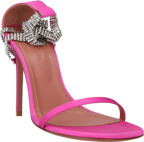 AMINA MUADDI Pink Georgia Crystal-strap Satin Wrap Sandals UK 4 EU 37