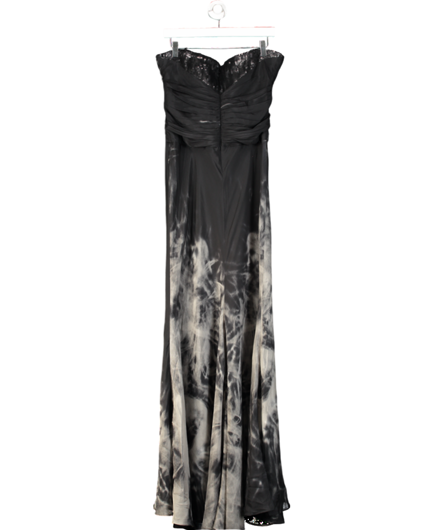 lipsy london Black Strapless Silk Smoke Print Maxi Dress UK 14