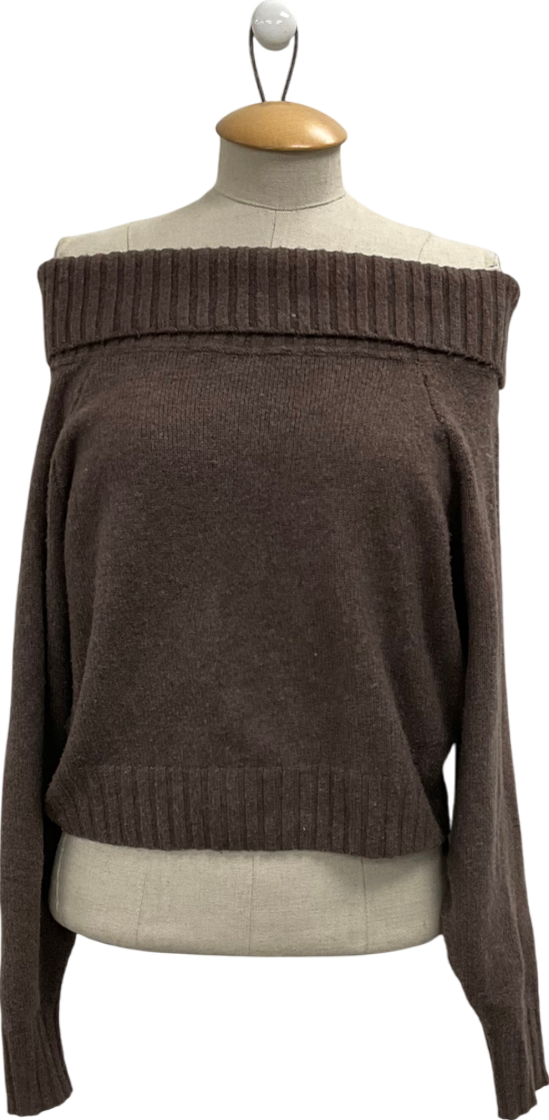 Hollister Brown Easy Foldover Off The Shoulder Sweater UK XS