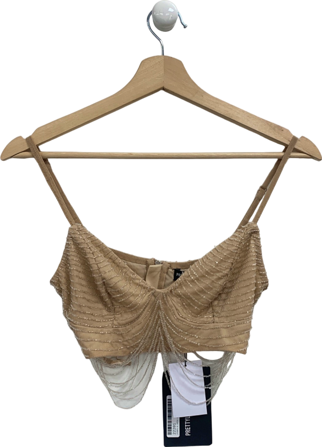 Pretty Little Thing Nude Premium Embellished Draped Bead Bralet UK 6