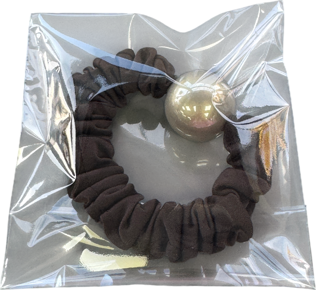 Silki. Chocolate Brown Oversized Pearl Hair Scrunchie