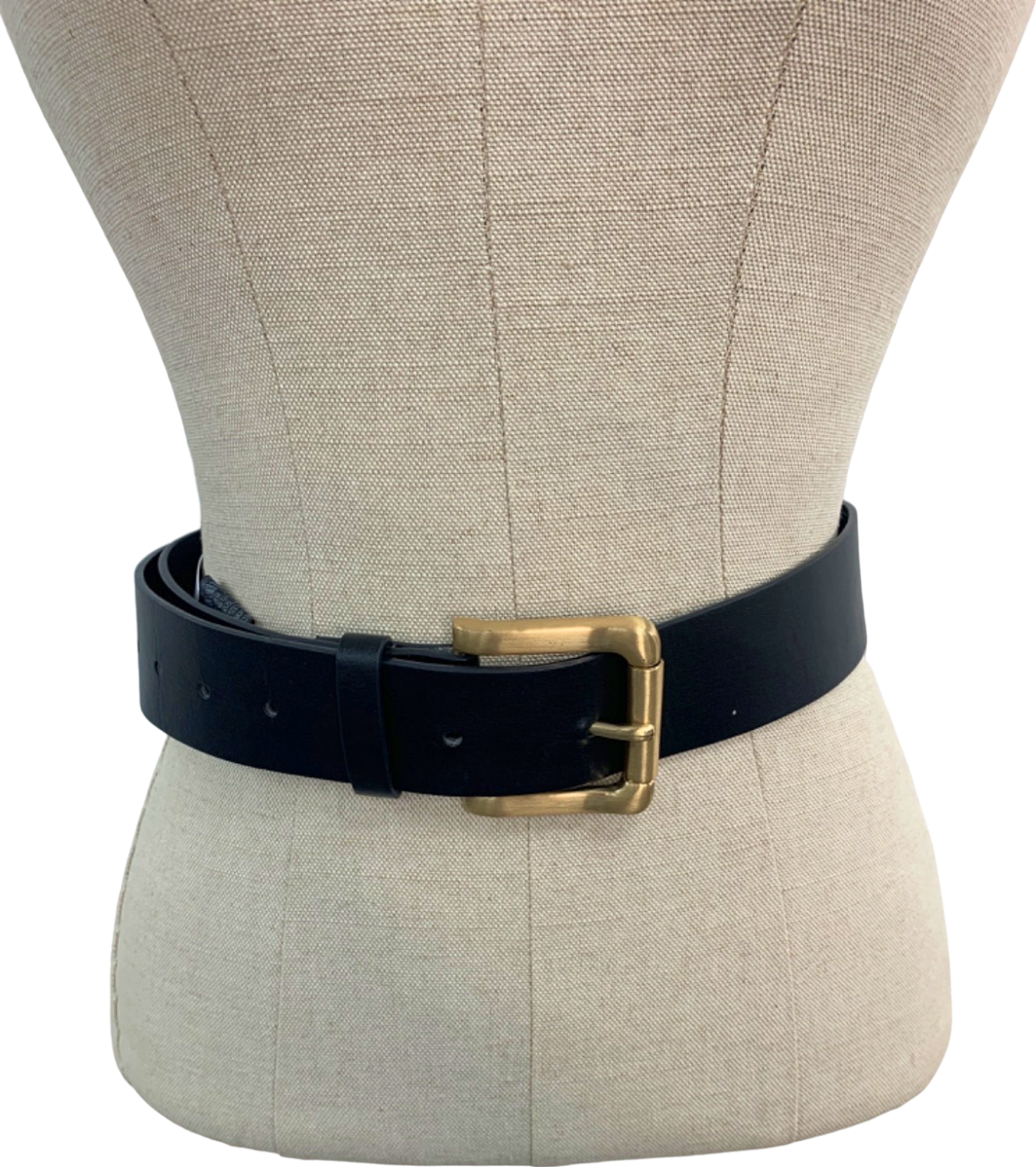 Zara Black Leather Belt Gold Buckle Size 80