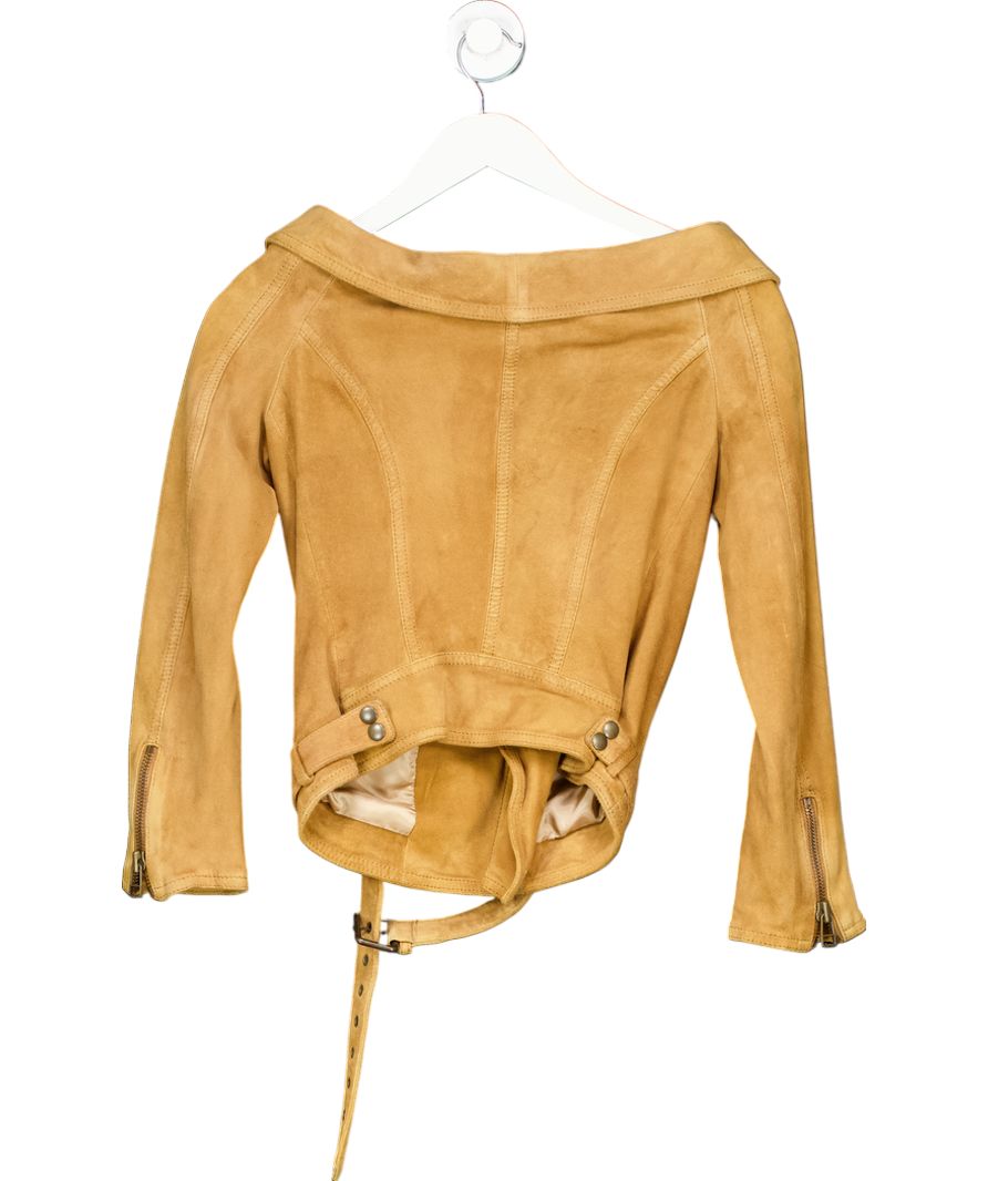 Faith Connexion Brown Suede Wide Neck Biker Jacket UK 8