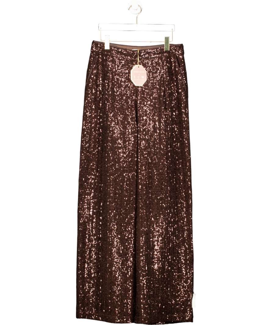 Monsoon X Sarah Corbett-winder Wide Leg Sequin Trousers Bronze UK 16