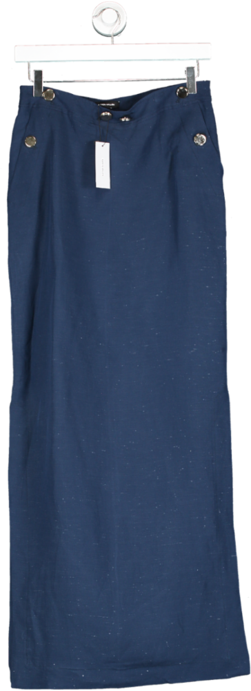 Karen Millen Blue Linen Nautical Button Detail Midi Skirt UK 6