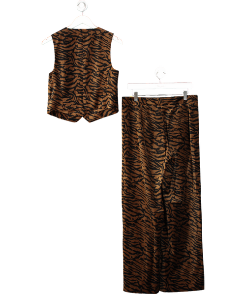 M&S Brown Velvet Animal-print Waistcoat And Wide Leg Trousers UK 12